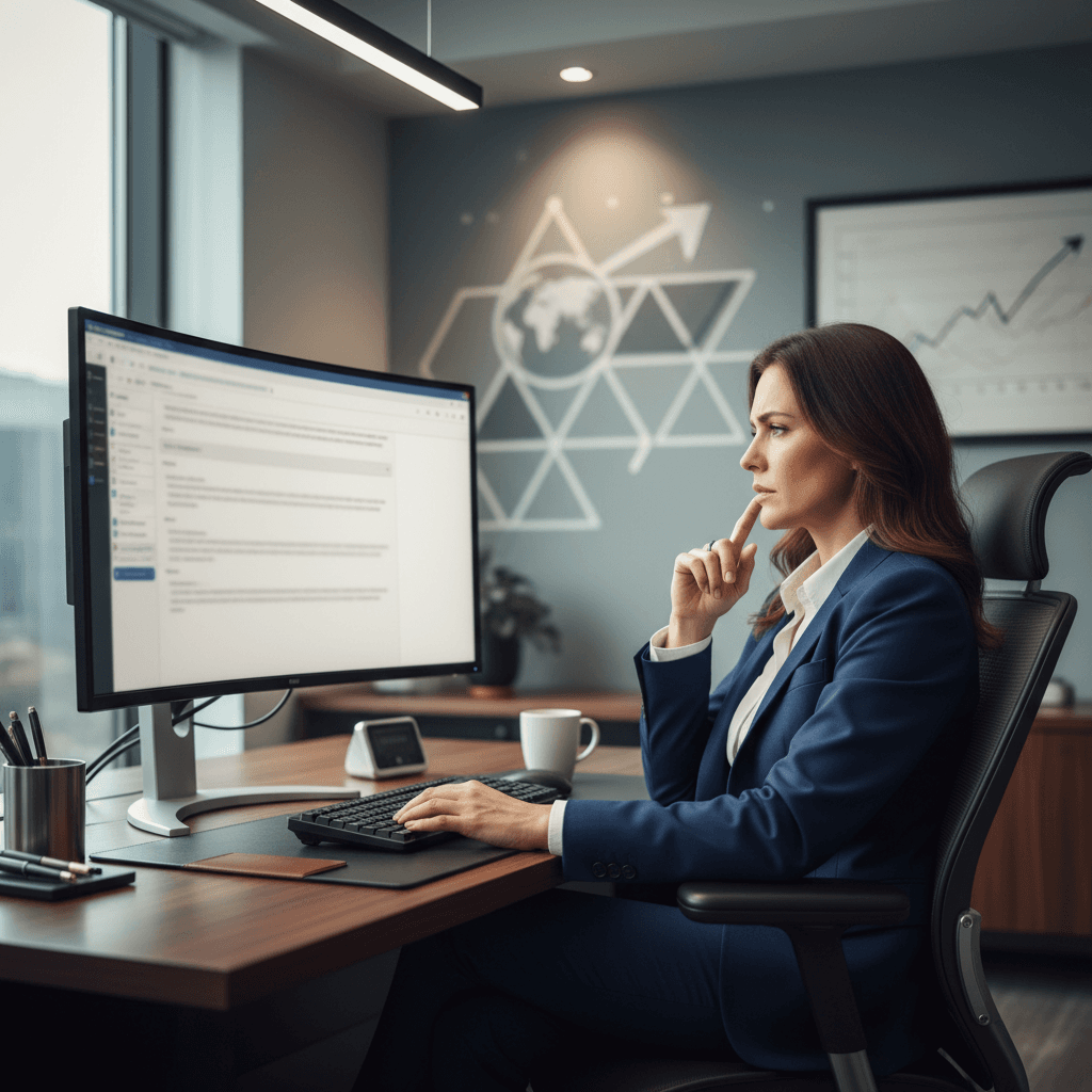 Profesional bancario redactando un correo electrónico profesional en inglés