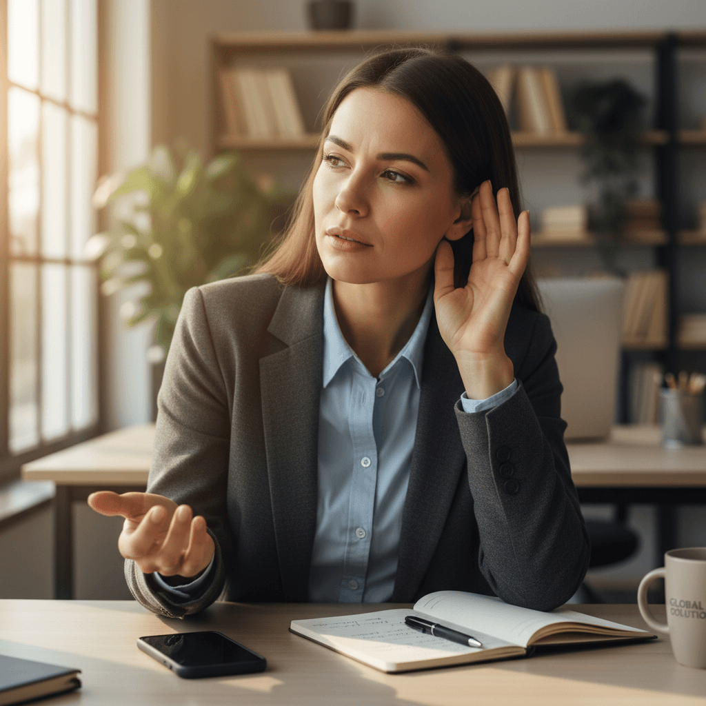 Ejecutivo de ventas manejando una objeción de cliente con confianza