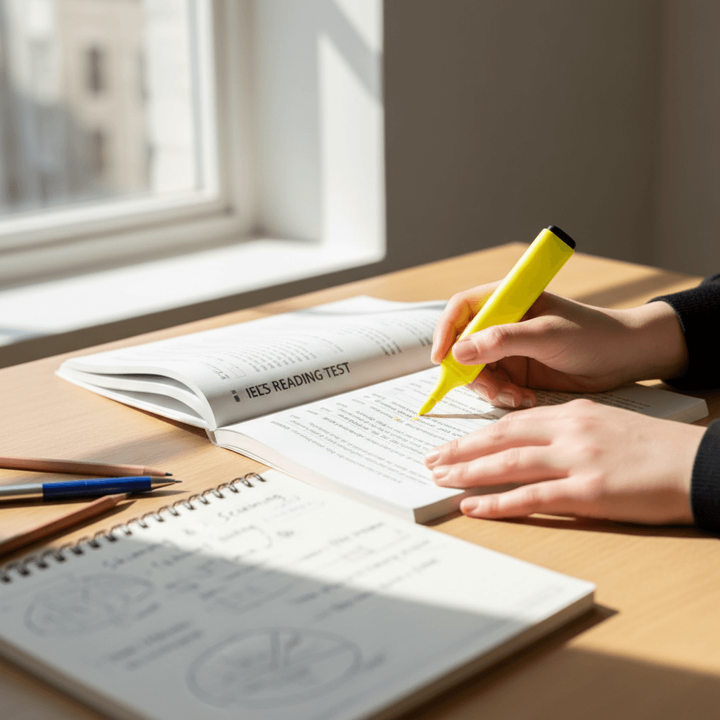 Estudiante preparándose para el examen IELTS con materiales personalizados